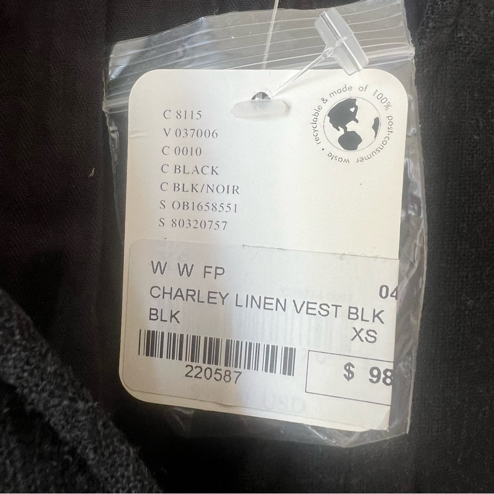 We the free free people Charley linen vest black size XS NWT - Picture 4 of 6